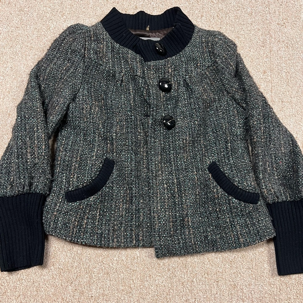 Classiques Entier Women Green Black tweed jacket Size M 3/4 length sleeves Lined - Picture 12 of 13